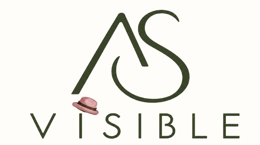 AS VISIBLE logo with a small pink hat above the first I