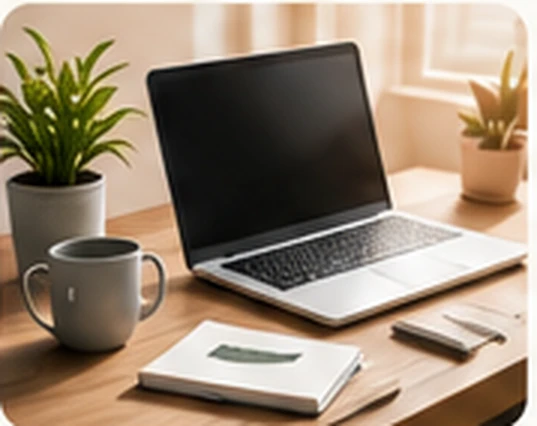 Notebook and mug on a quiet desk